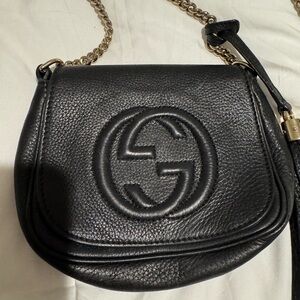 Gucci Black Leather Crossbody Bag with Gold Chain